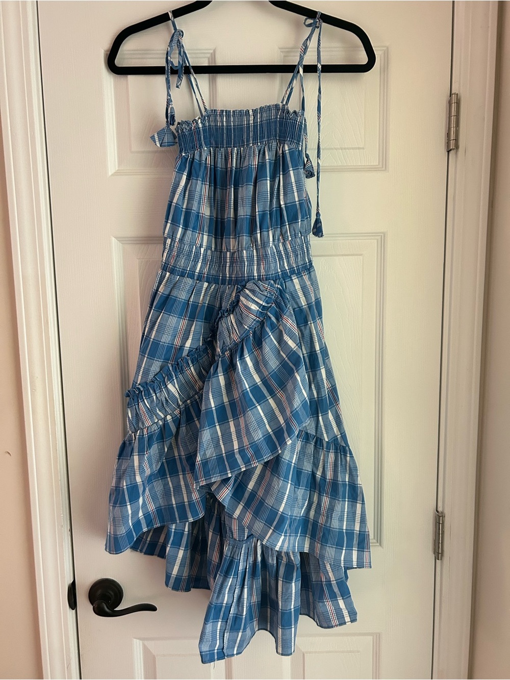 Misa Los Angeles Blue Plaid Ruffled Sundress